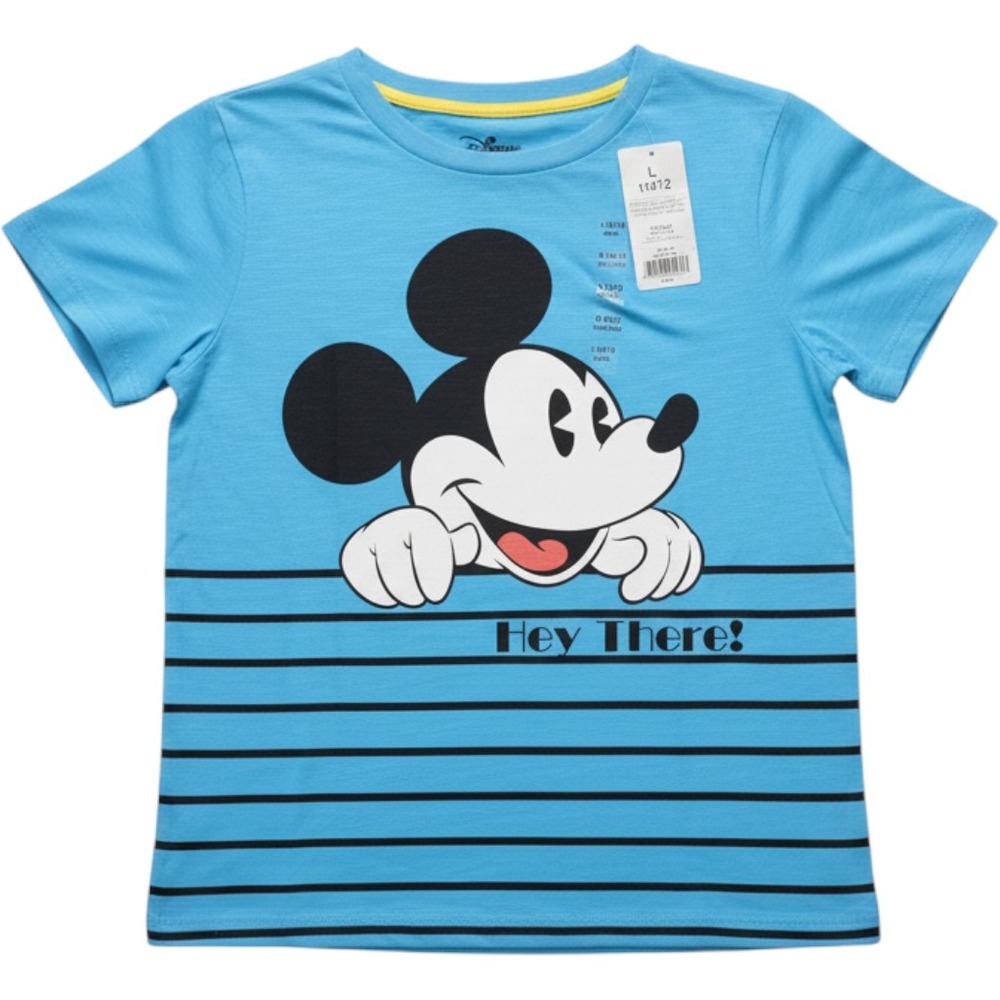 Disney Mickey Mouse Blue Striped Graphic T-Shirt Boys Size L 10/12 New Cartoon
